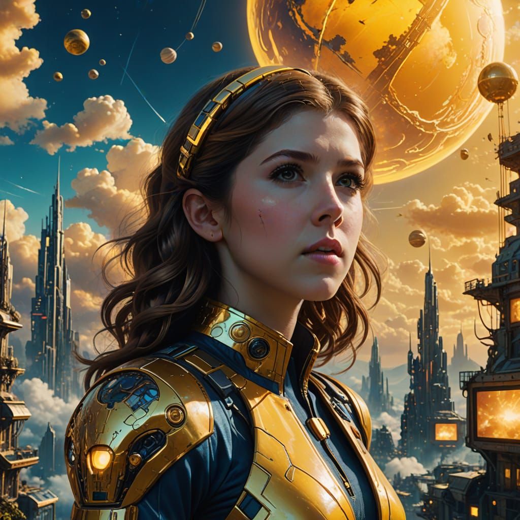 Anna Kendrick in a Vibrant Yellow Cloud City on Venus