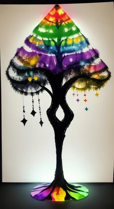 Surreal Crayon Drawing of Trees with Fairy