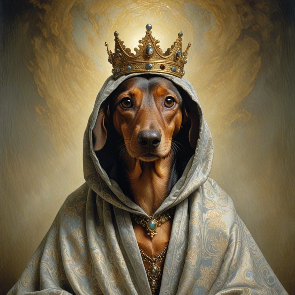 Regal Dachshund Radiates Divine Aura in Chiaroscuro Lighting