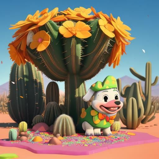 Playful Labradoodle in Desert: Vibrant 3D Art