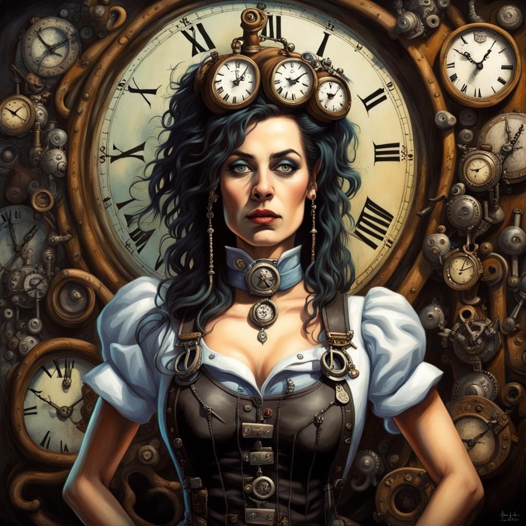 Dieselpunk Mechanic with Roman Clocks, Detailed Portrait