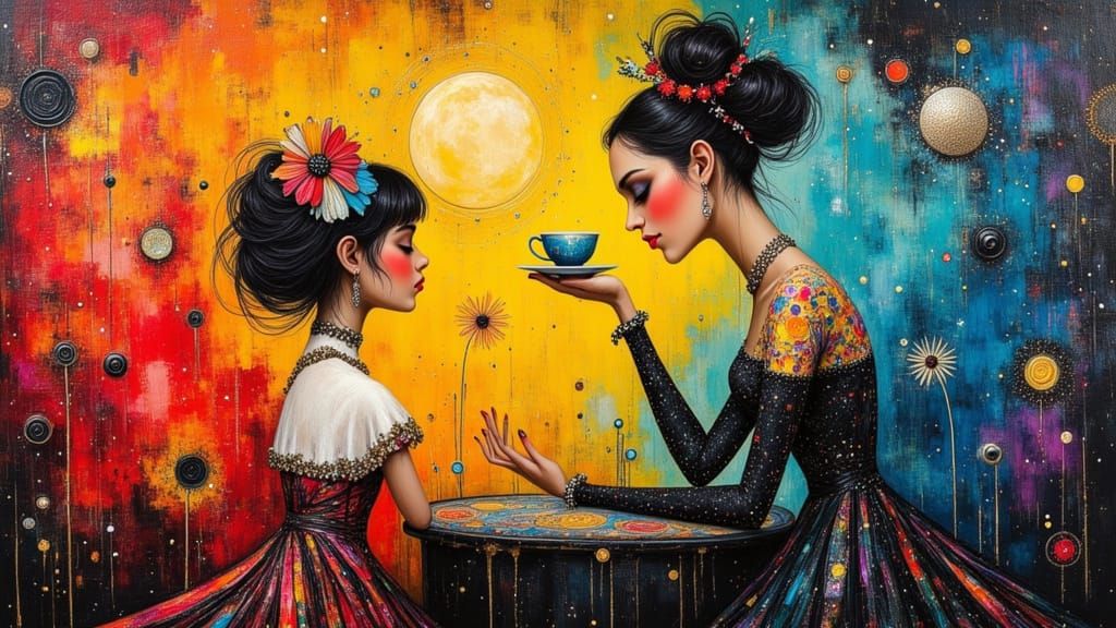 Surreal Tea Party in Abstract Expressionist Style