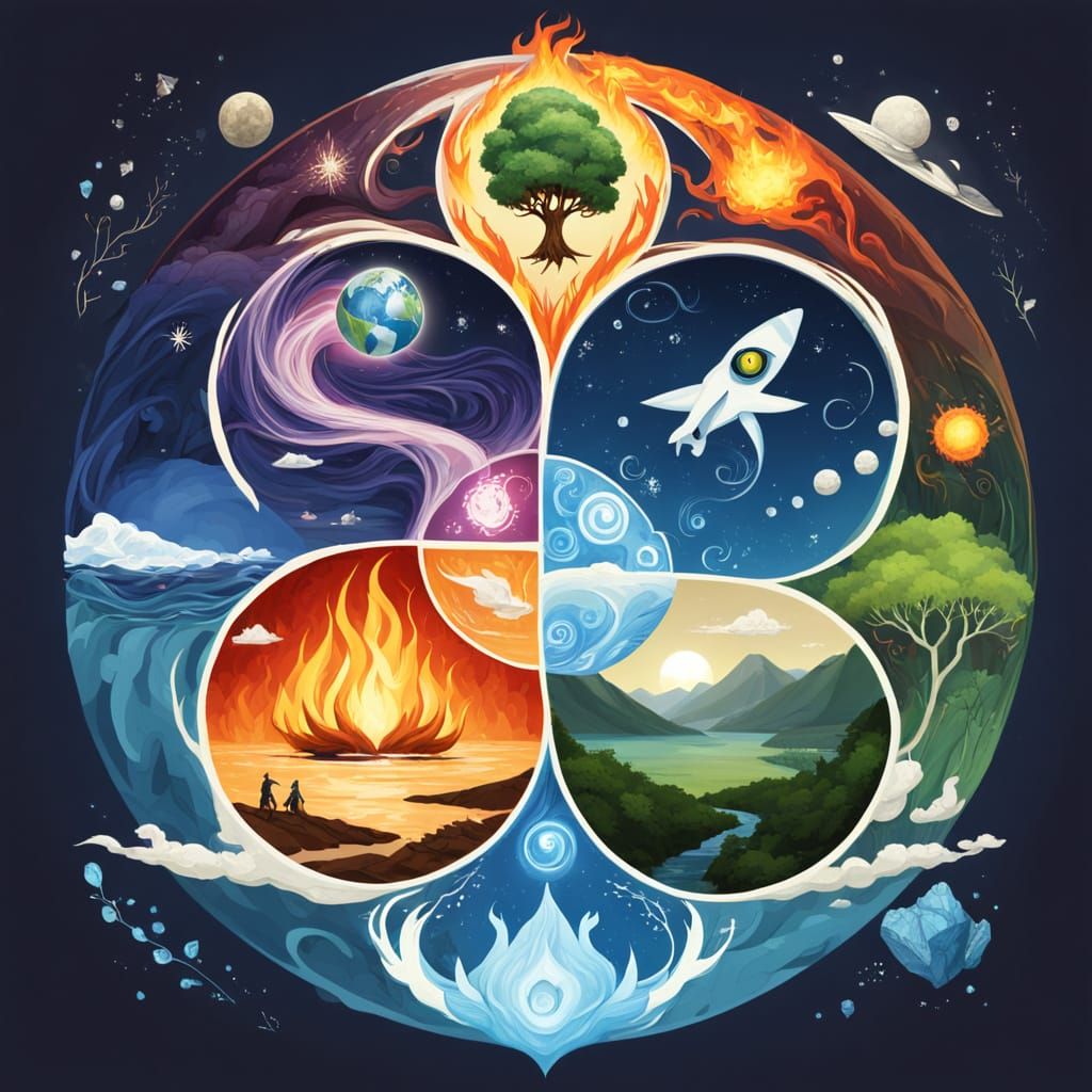 Cosmic Harmony: Earth, Water, Fire, Air, and Space Unite