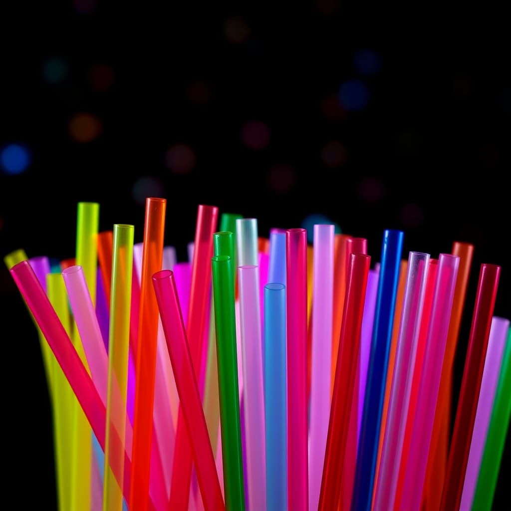 Colorful Plastic Straws in Synthwave Style