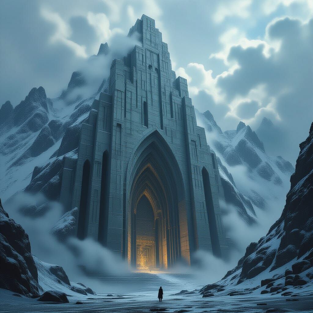 Lovecraftian Library Facade at Snowy Mountain Base