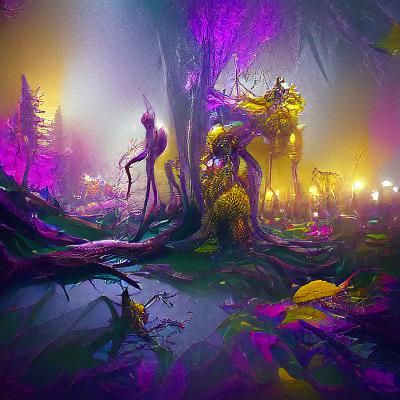 Alien Monster in Dark Fantasy Forest, Detailed 8K
