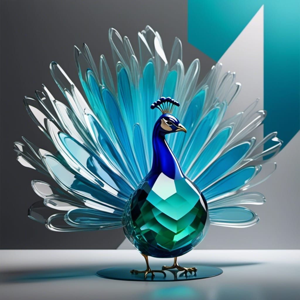 <lora:CrystalLife:1.0> A blue/ green crystal sapphire peacock cubist painting, Neo-Cubism, layered overlapping geometry,...