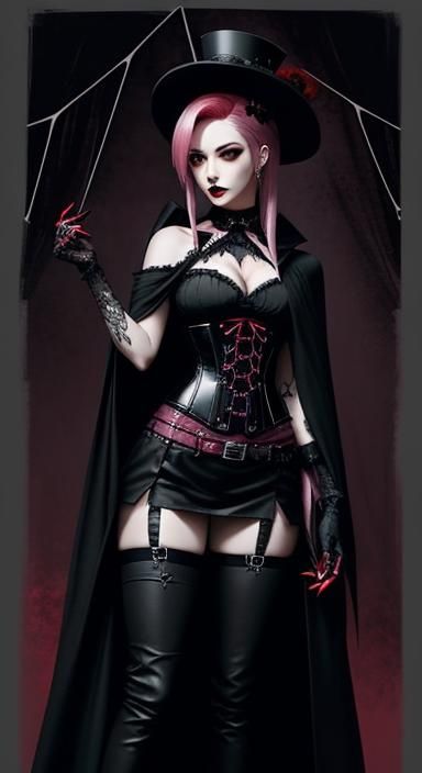 Gothic Anime Girl with Pink Hair in Dark Style