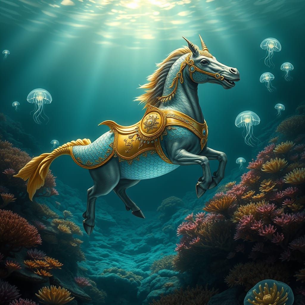 Majestic Hippocampus Gallops Through Underwater Meadow