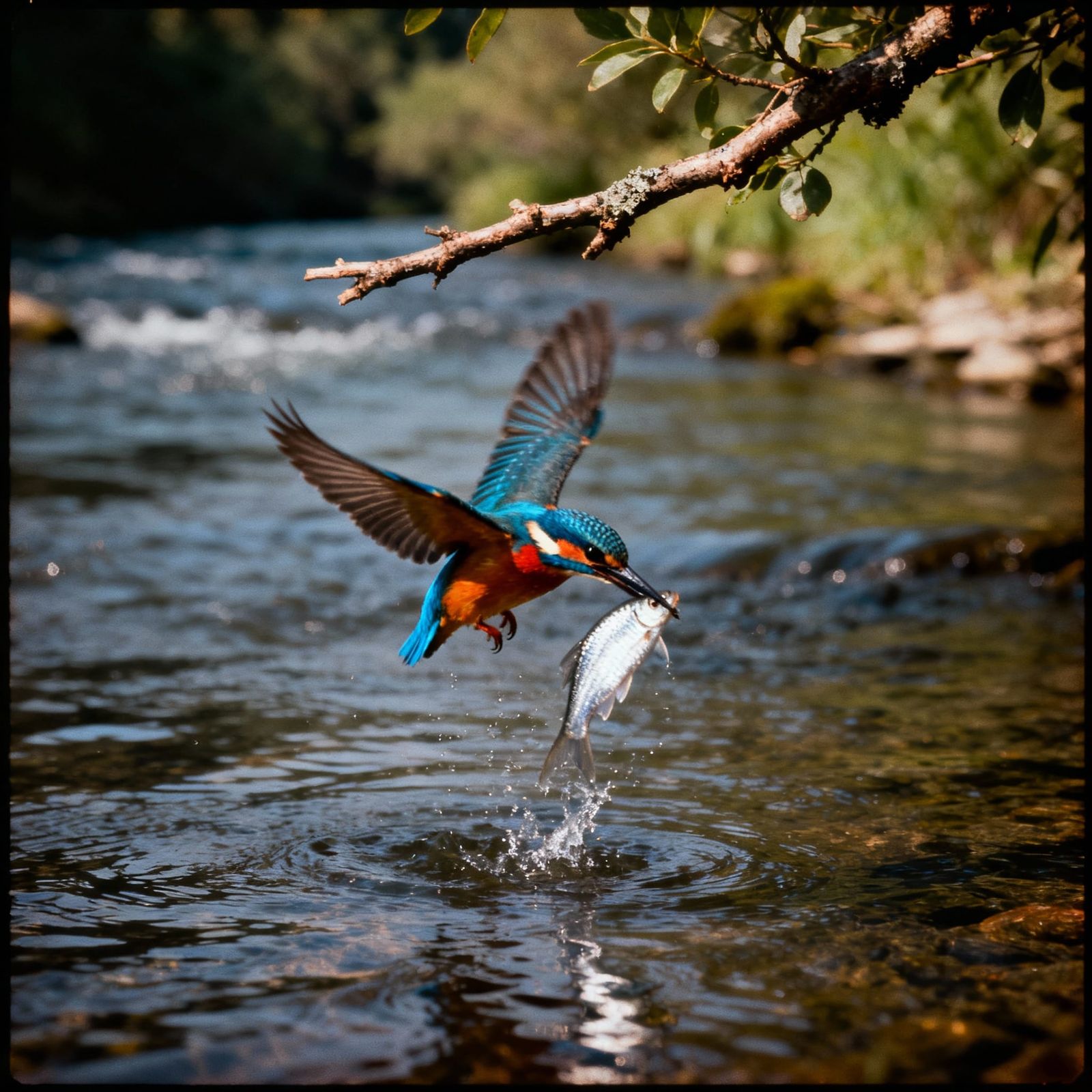 Dramatic Kingfisher Catches Fish in Cinematic Style