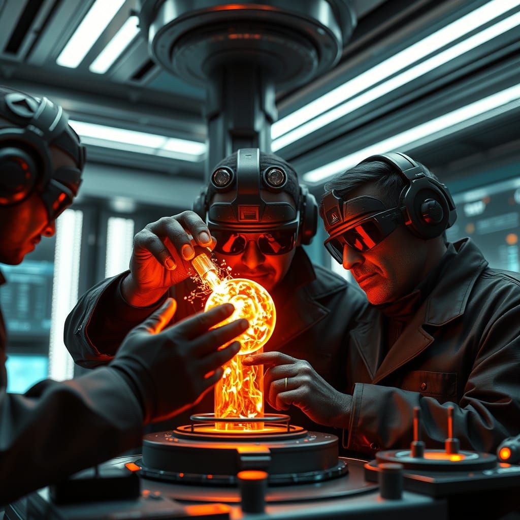 Men in Black Agents Examine Glowing Artifact in High-Tech La...