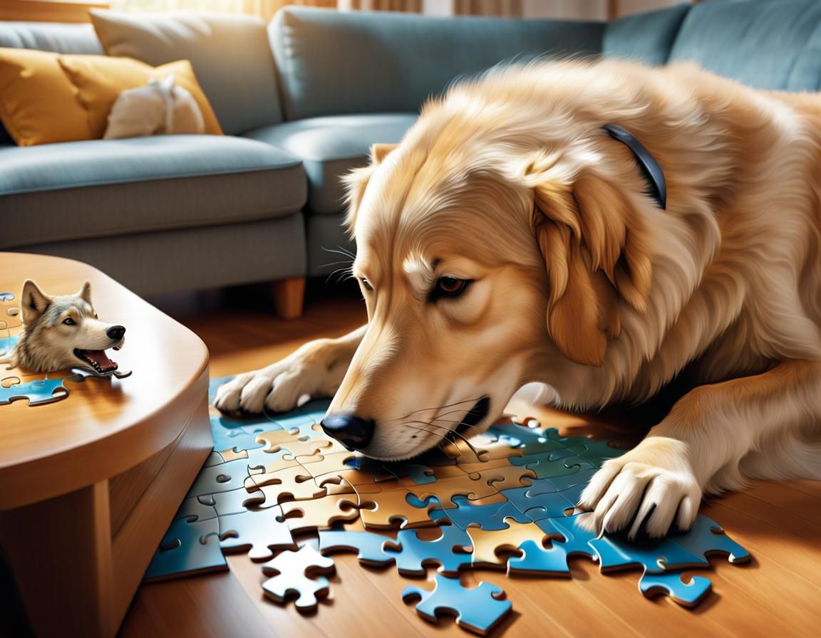 Confused Golden Retriever and Wolf Puzzle