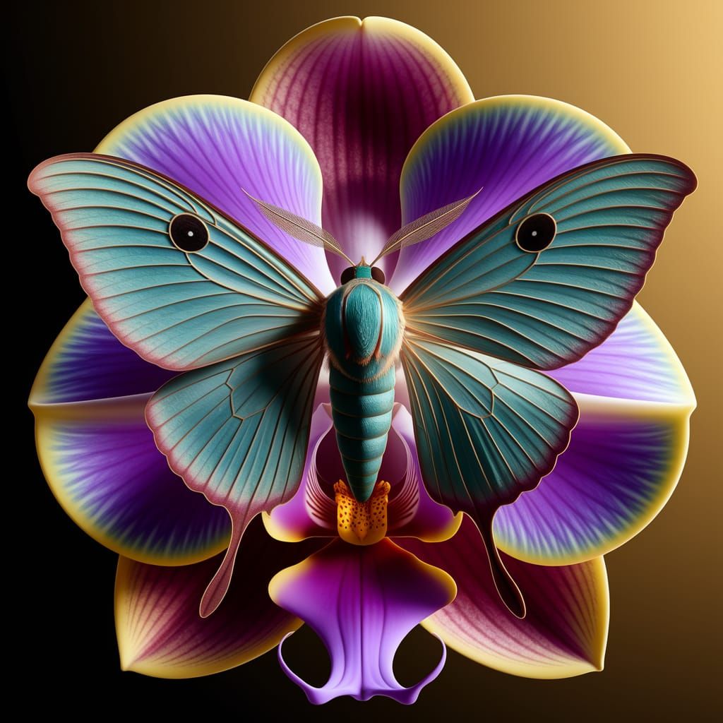 Madagascar Urania Moth on Orchid Flower, Highly Detailed