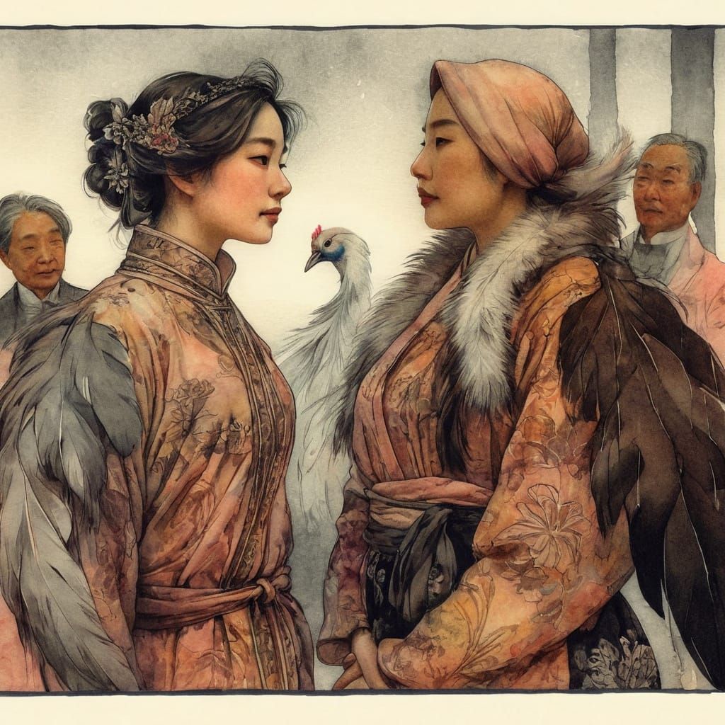 Elegant Woman in Ink and Watercolor Illustration