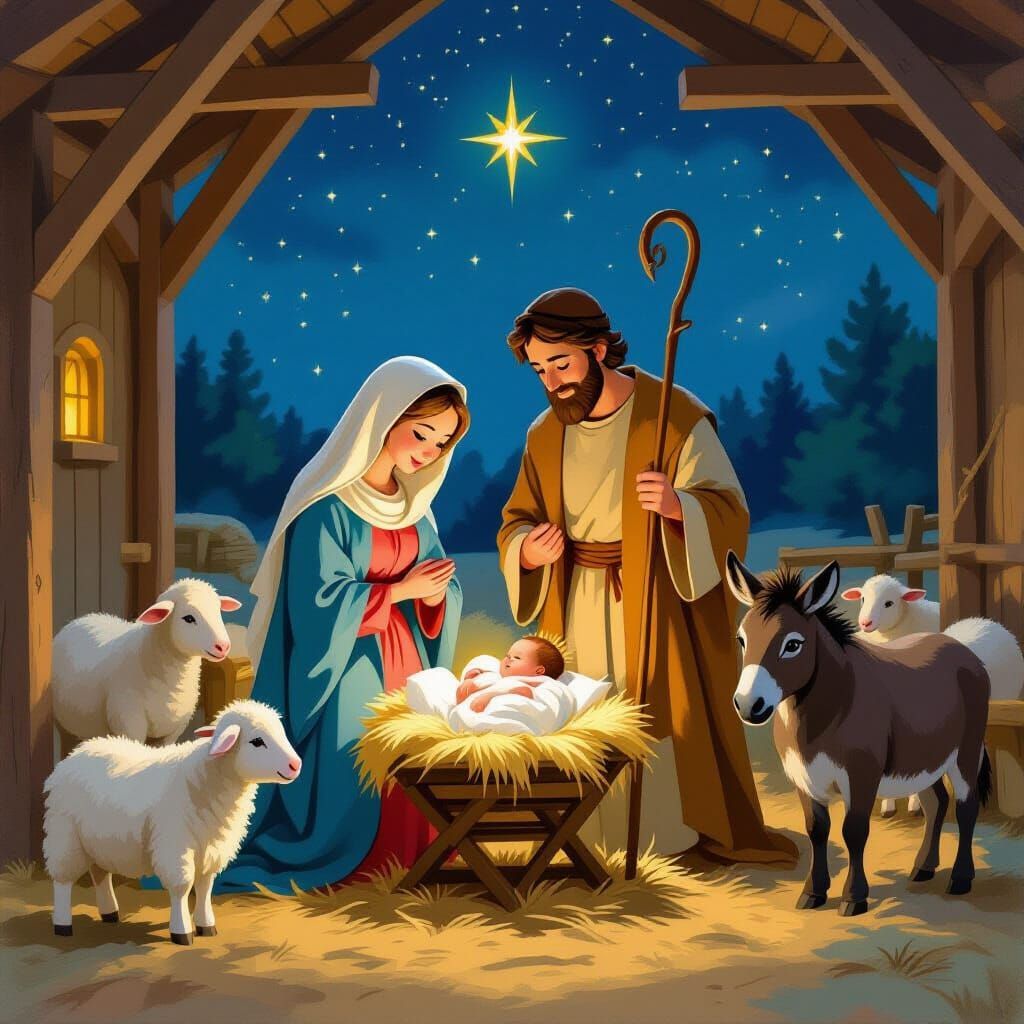 Nativity Scene in Whimsical Cottagecore Style