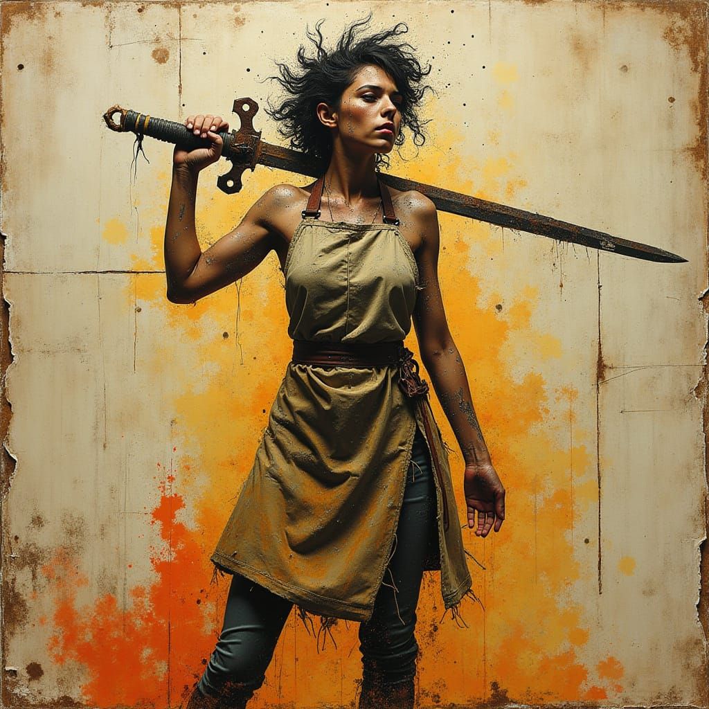 Dragon Slayer in Gritty, Mixed-Media Splendor