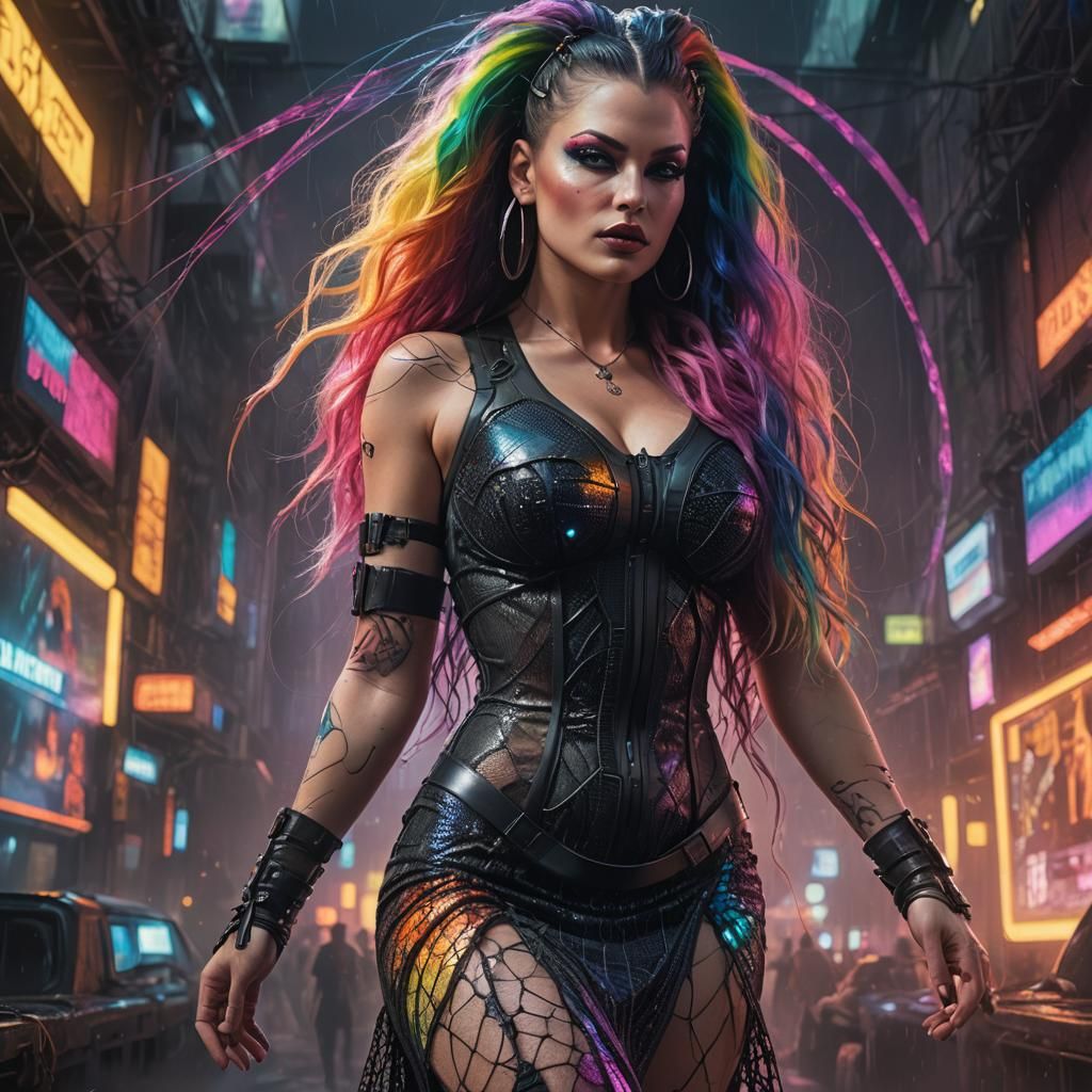 Aria Giovanni in Cyberpunk Style with Rainbow Hair