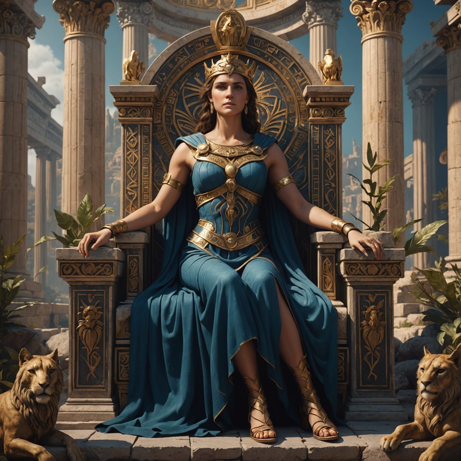 Athena on Her Throne: Detailed Matte Painting