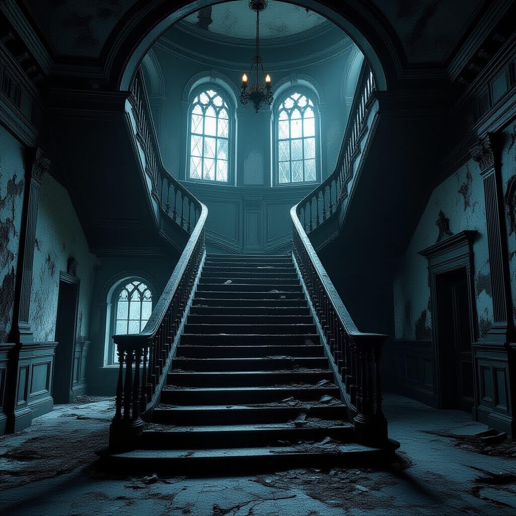 Gothic Asylum Stairway in Decay