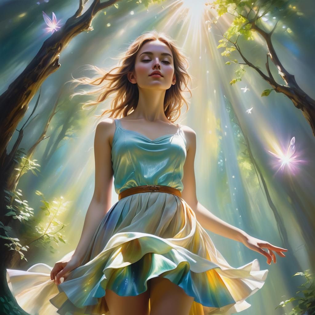 Girl in Flared Skirt in Dreamlike Glade