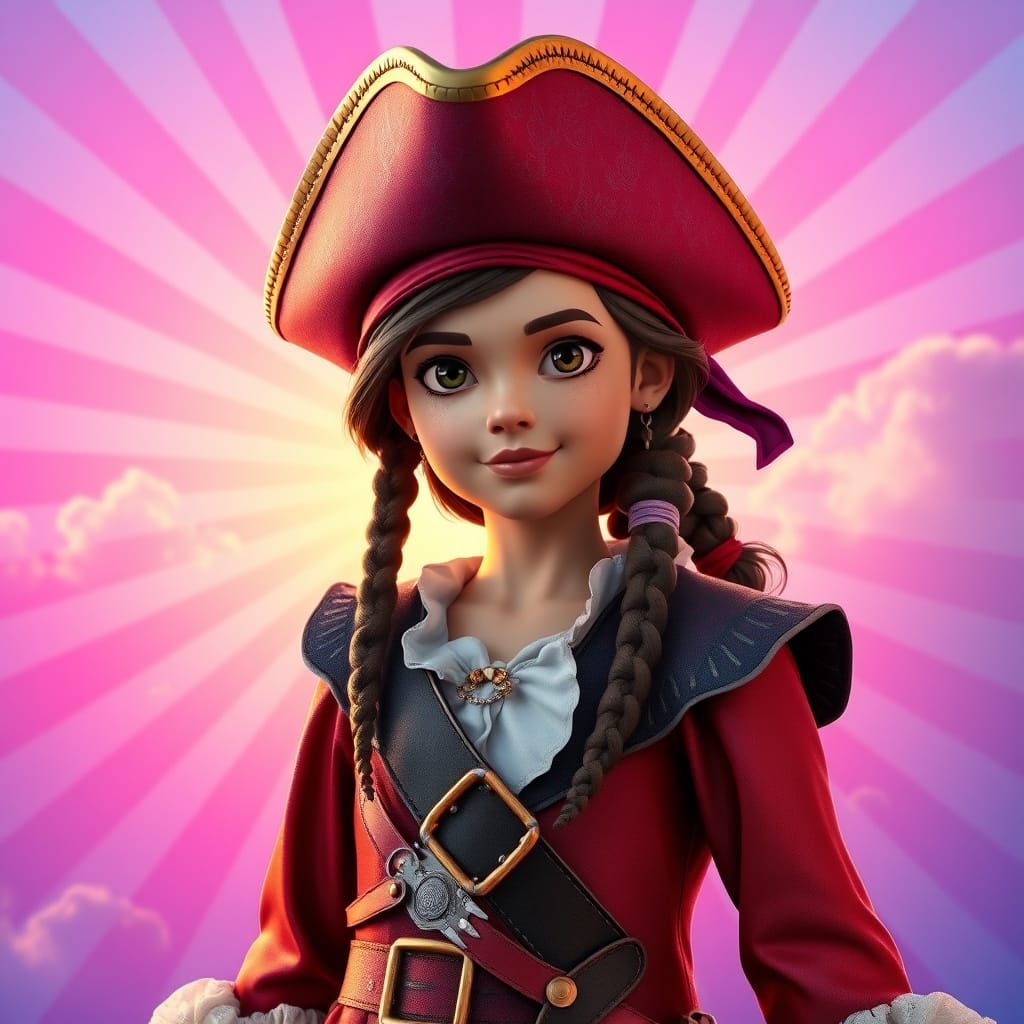 Pirate Captain Girl in Vibrant Steampunk Disney Sunset