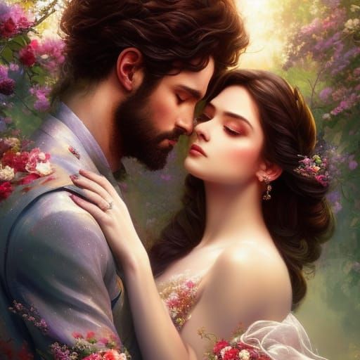 Fiery Loving Couple in Space: Rococo Oil Painting