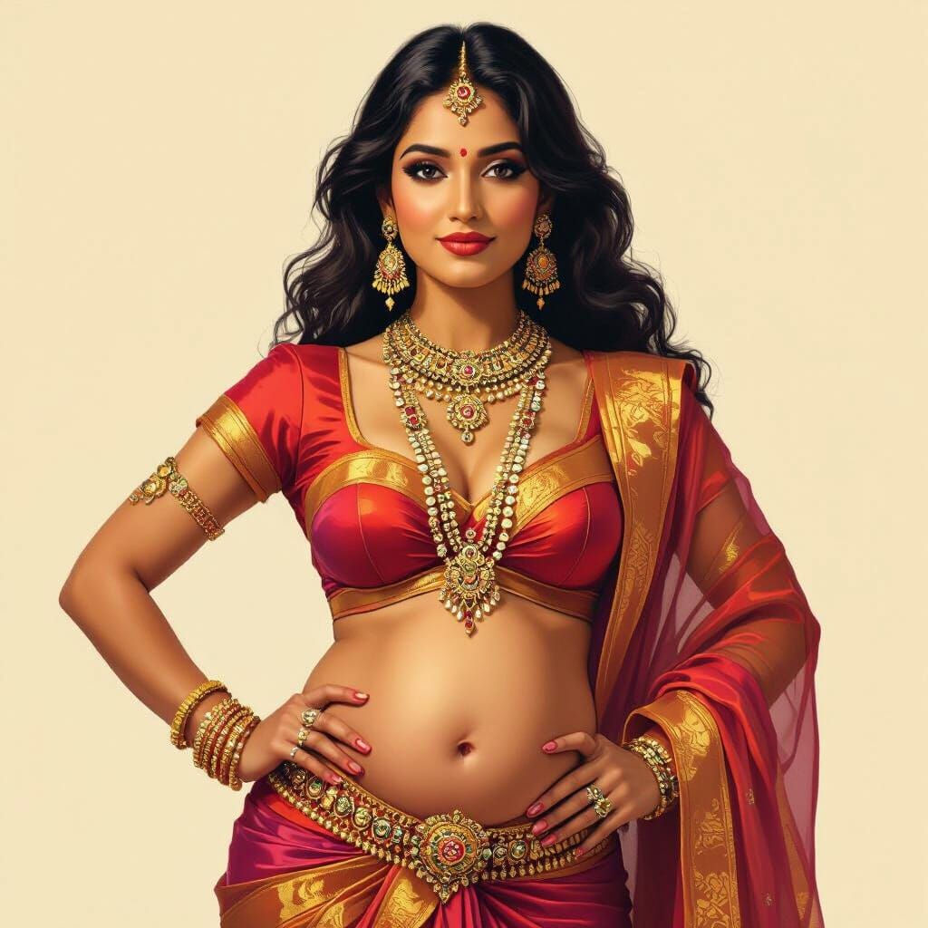 Indian Crossdresser in Vibrant Attire with Jewelry