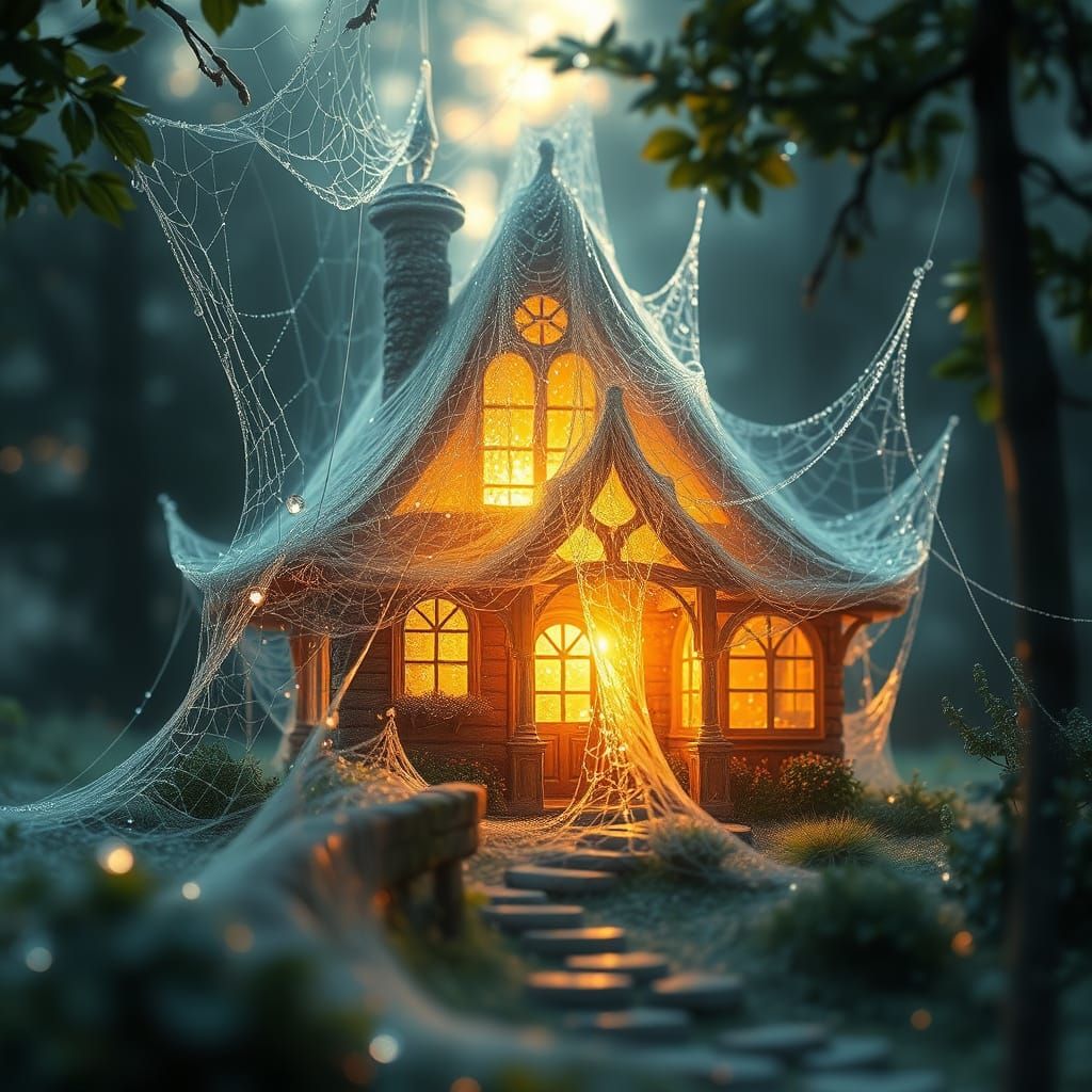 Fantastical Cobweb House Shimmers with Morning Dew