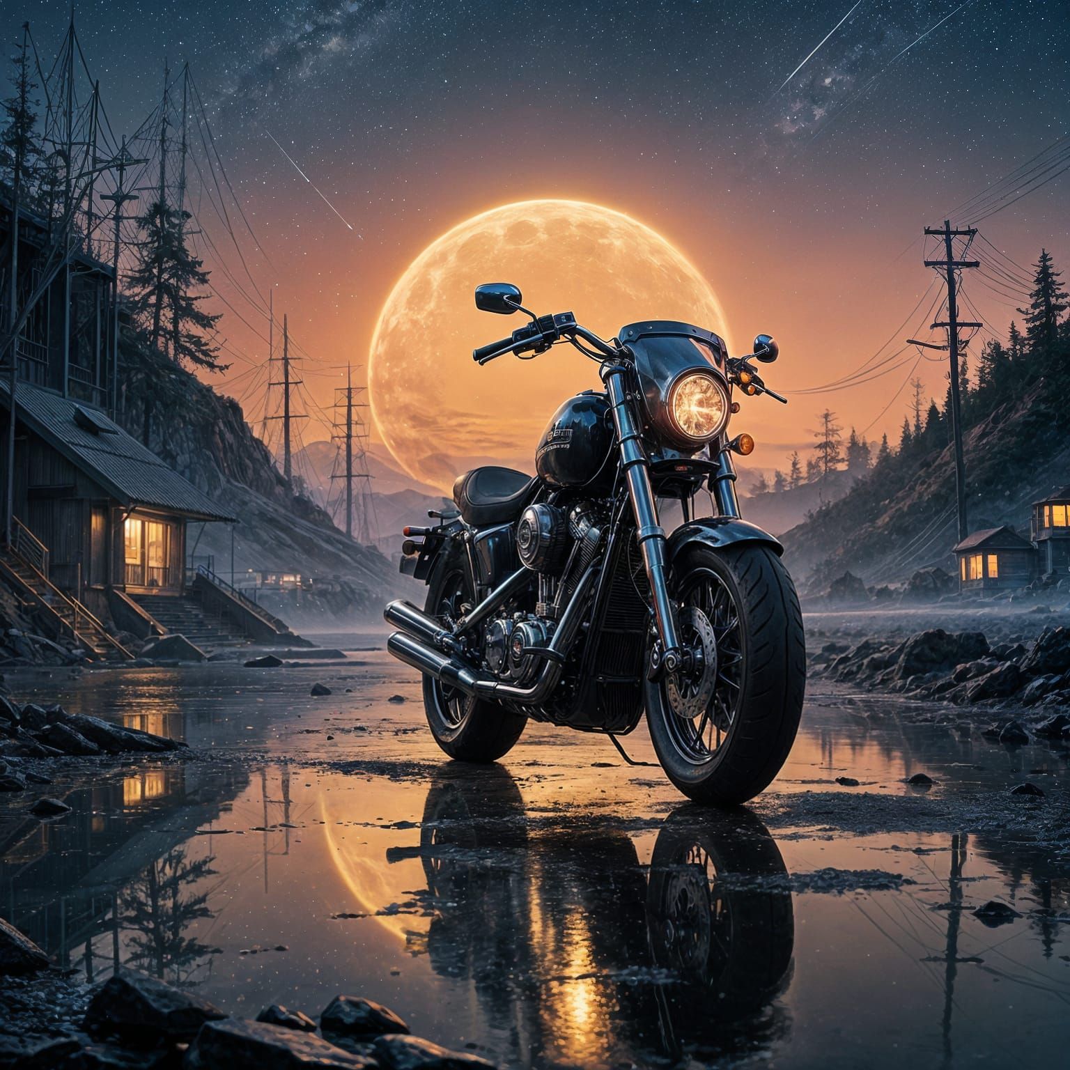 Ethereal Futuristic Realm at Midnight, Illuminated by Fallin...