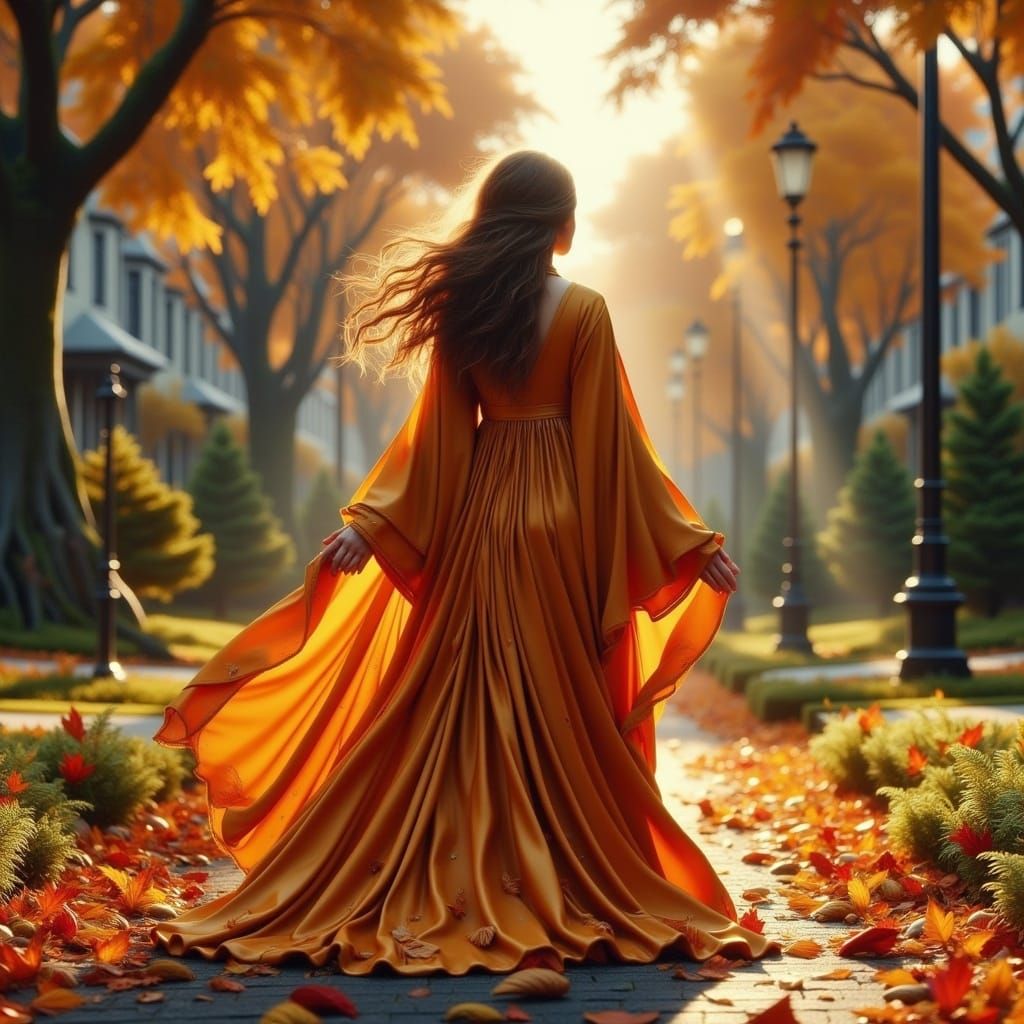 Autumn Woman in Flowing Silk Robes