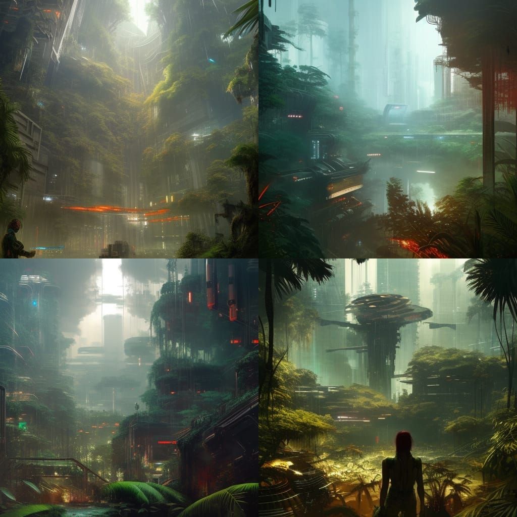 Cyberpunk Utopia Merges with Jungle in Detailed Concept Art