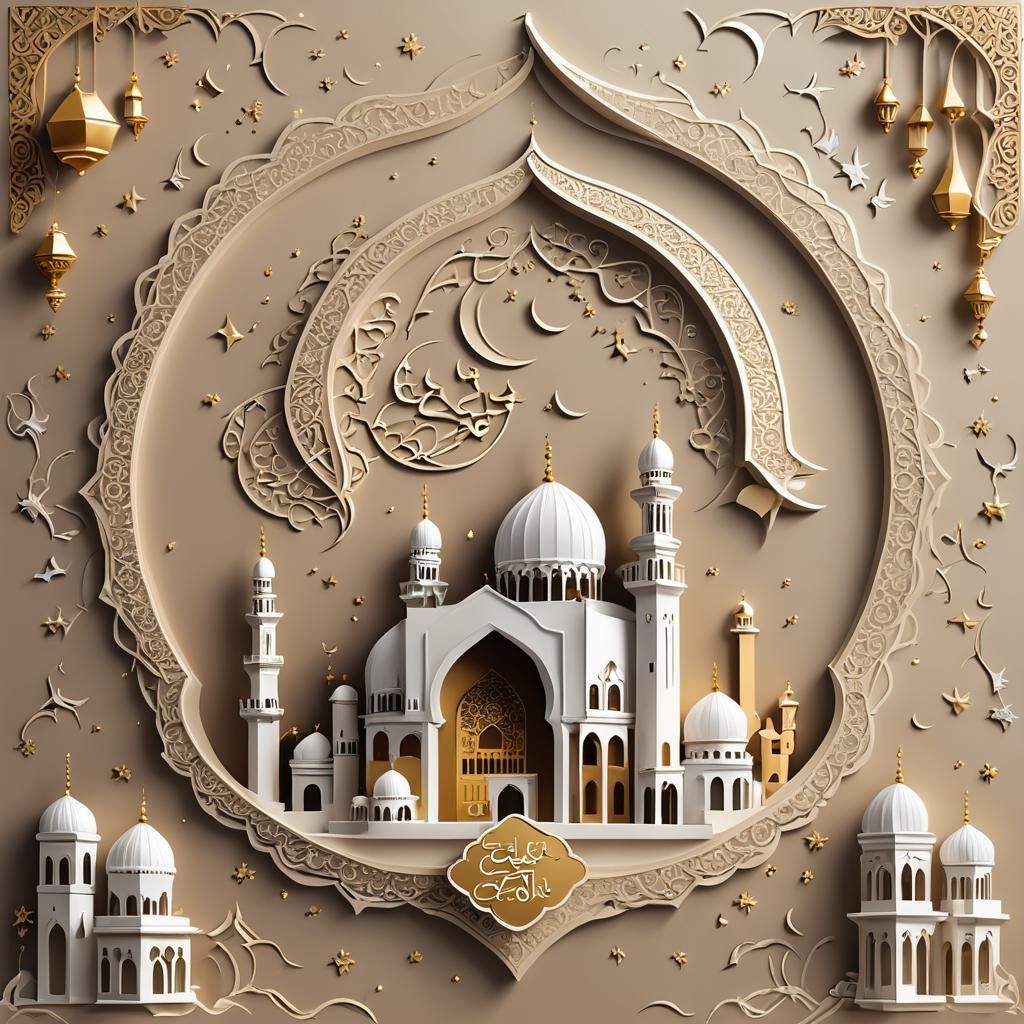 Eid al-Fitr Greetings Card with Masjid Design