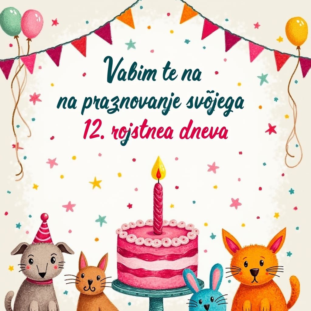 Hand-Crafted Animal Birthday Invitation with Slovenian Text