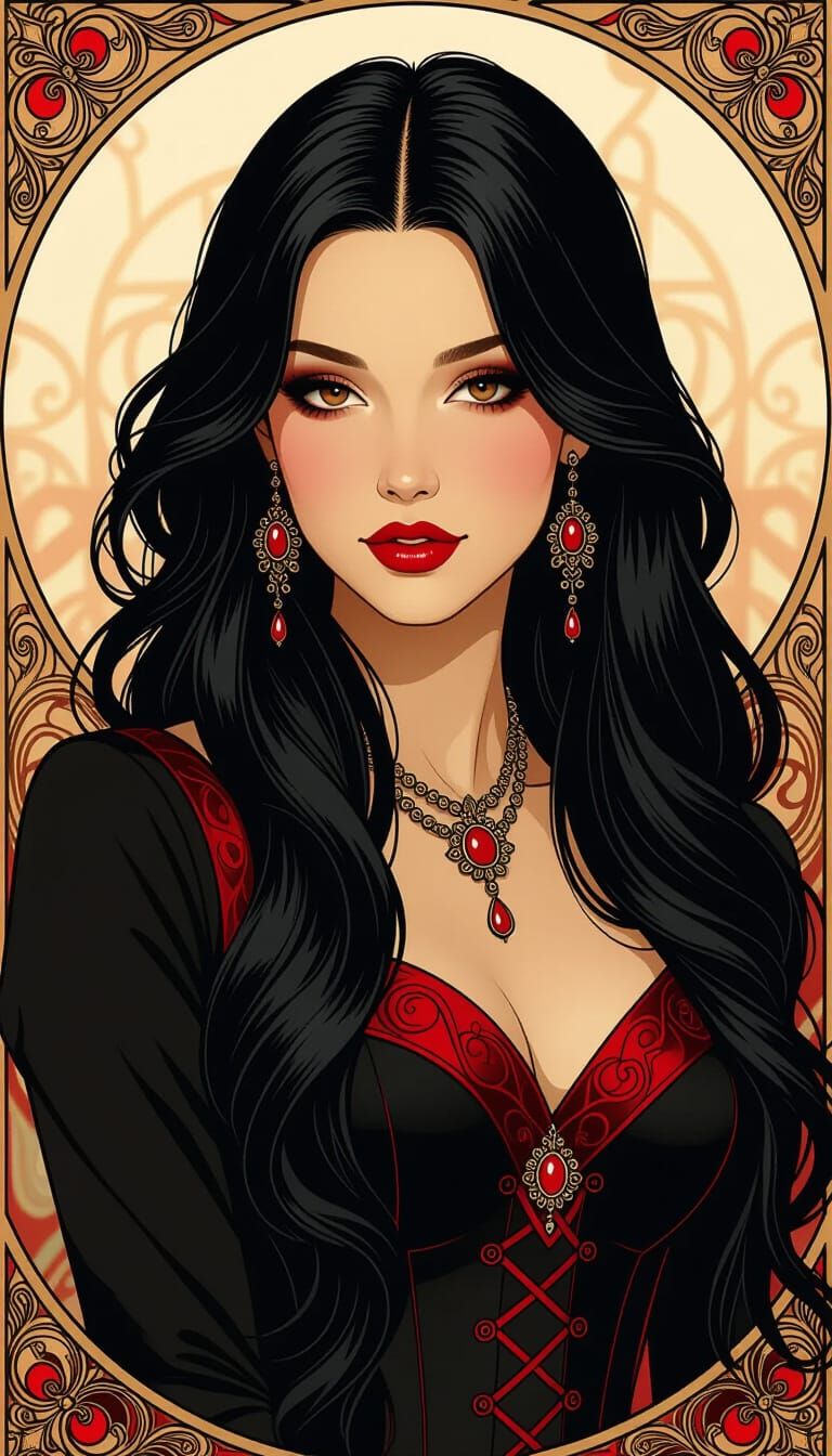 Elegant Portrait of Woman with Red Accents