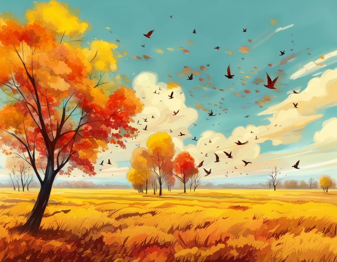 Autumn Field Landscape in Academic Art Style