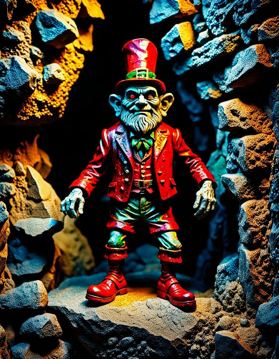 Creepy Stone Leprechaun Sculpture in a Dark Cave