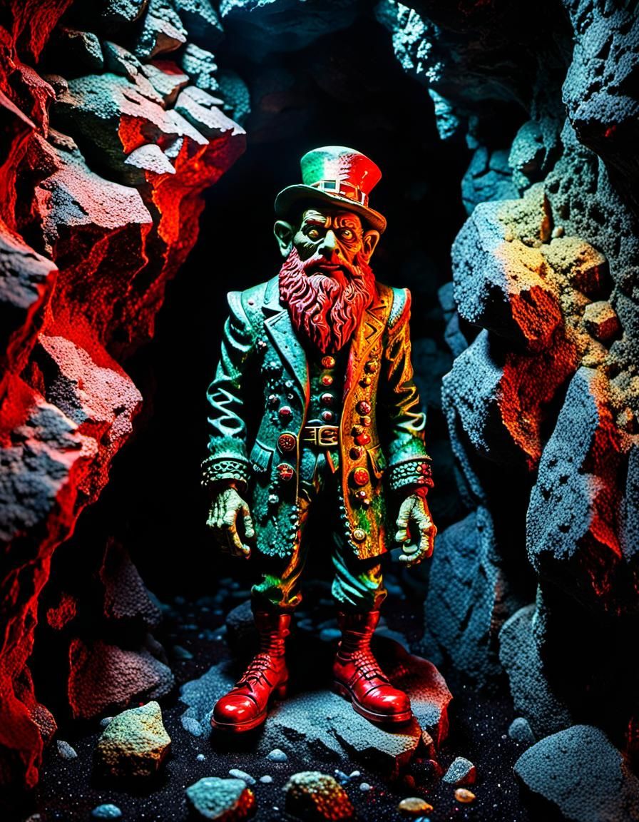 Creepy Leprechaun Stone Sculpture in Gold Cave
