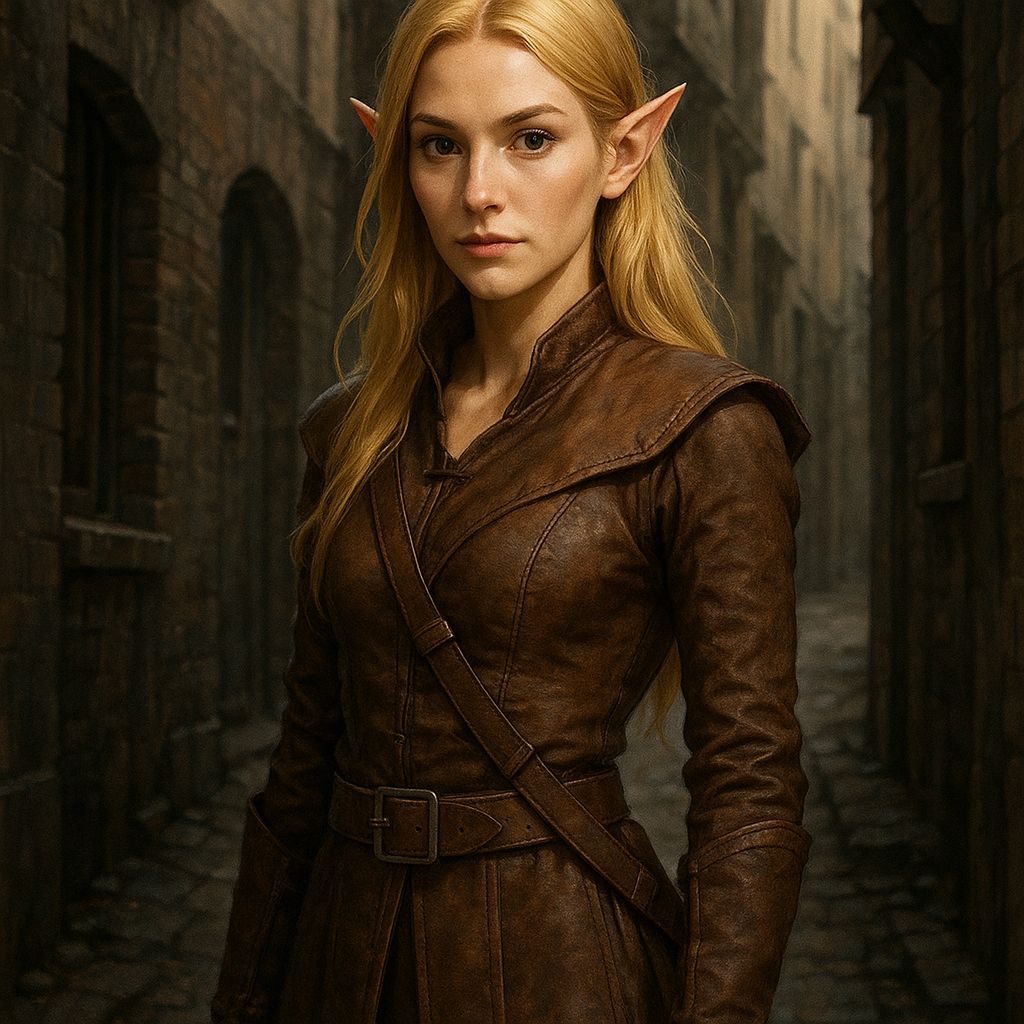 Blonde Elf in Leather in an Alleyway
