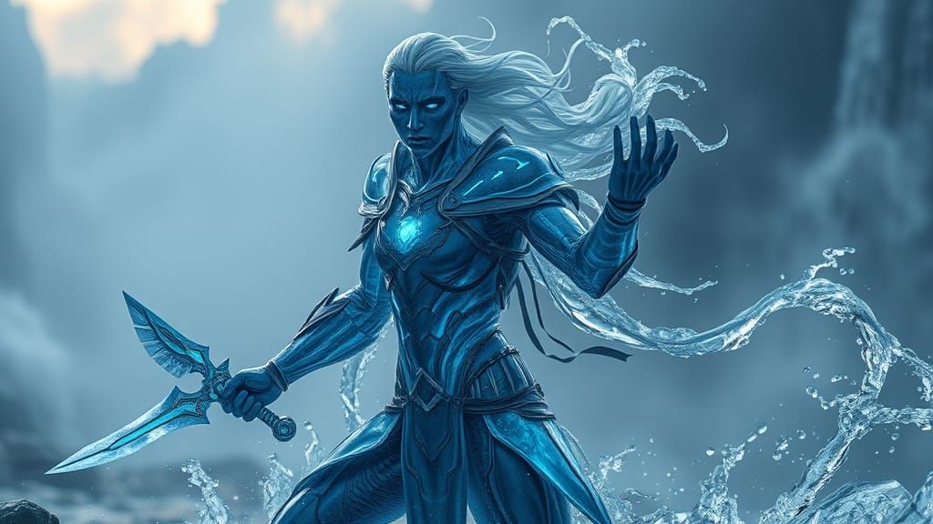 Ethereal Warrior in Shimmering Aquatic Armor