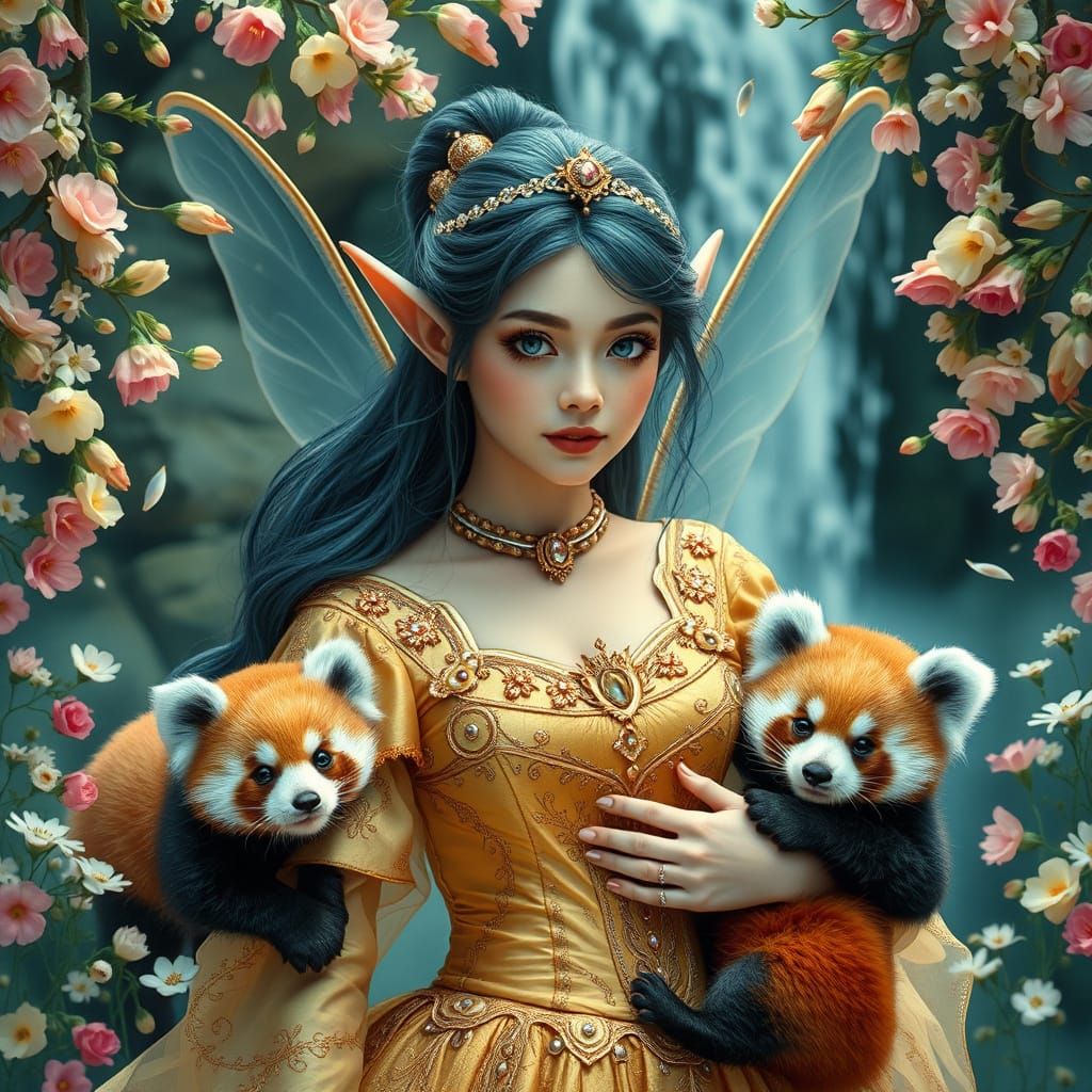 Golden Princess in a Floral Gown with Sparkling Accents