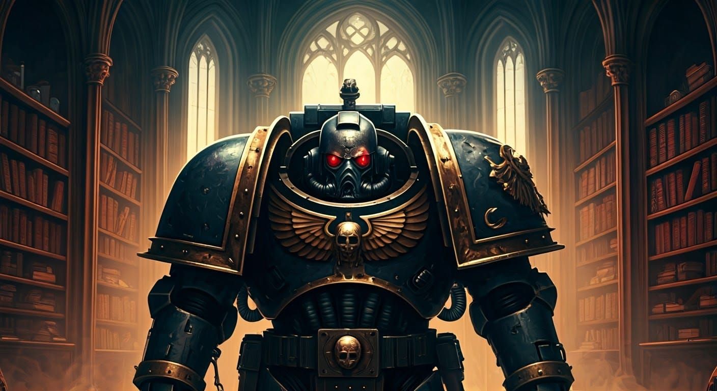 Ornate Techmarine Portrait in Gothic Apothecary Chamber