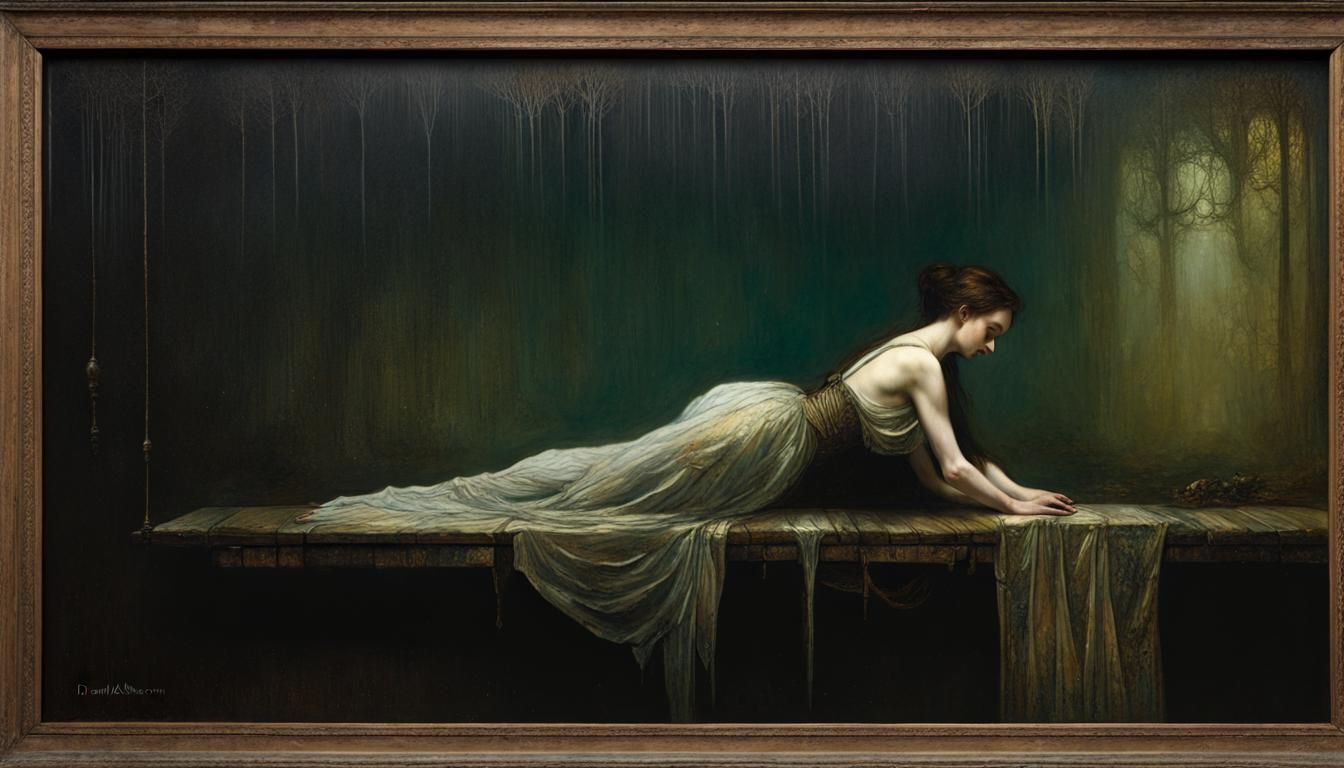 Medieval Floating Woman in Moody Dark Art