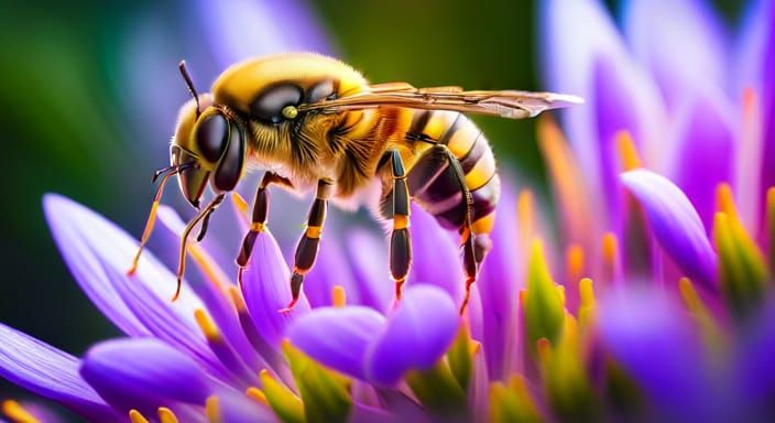 Realistic Bee on Violet Flower in 8K