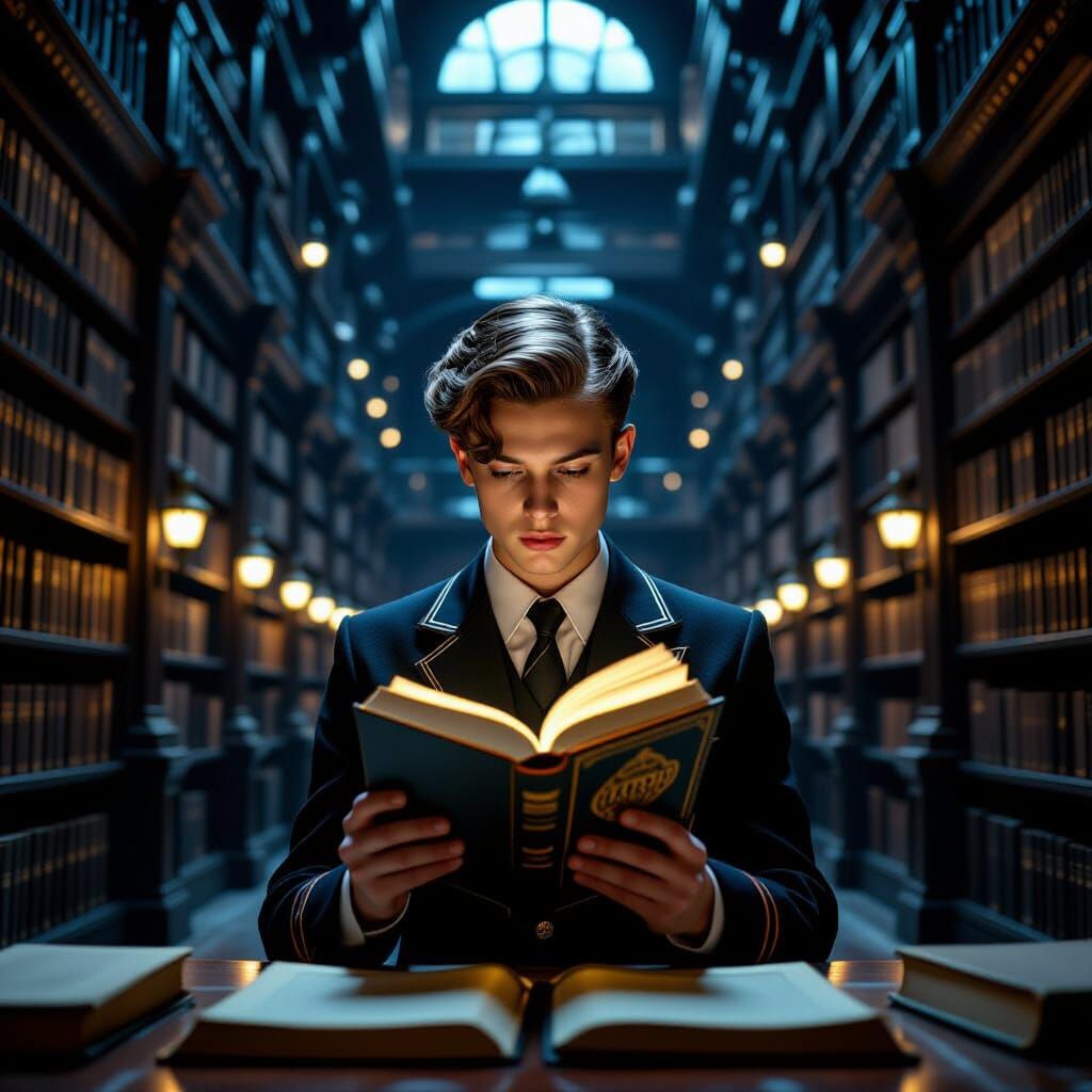 Dark Academia Student Reads Holographic Book in Infinite Lib...