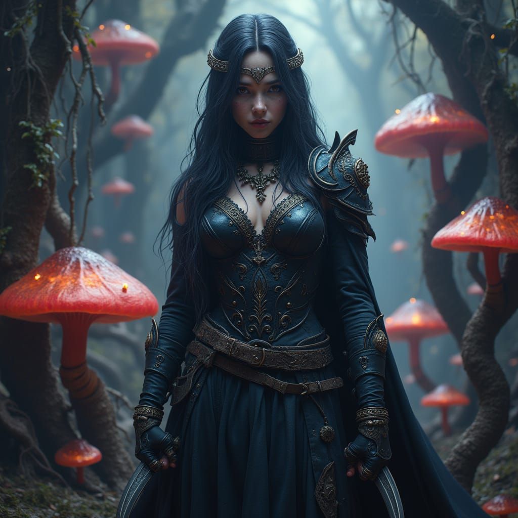 Hyper Realistic Drow Warrior in Dark Fantasy Landscape