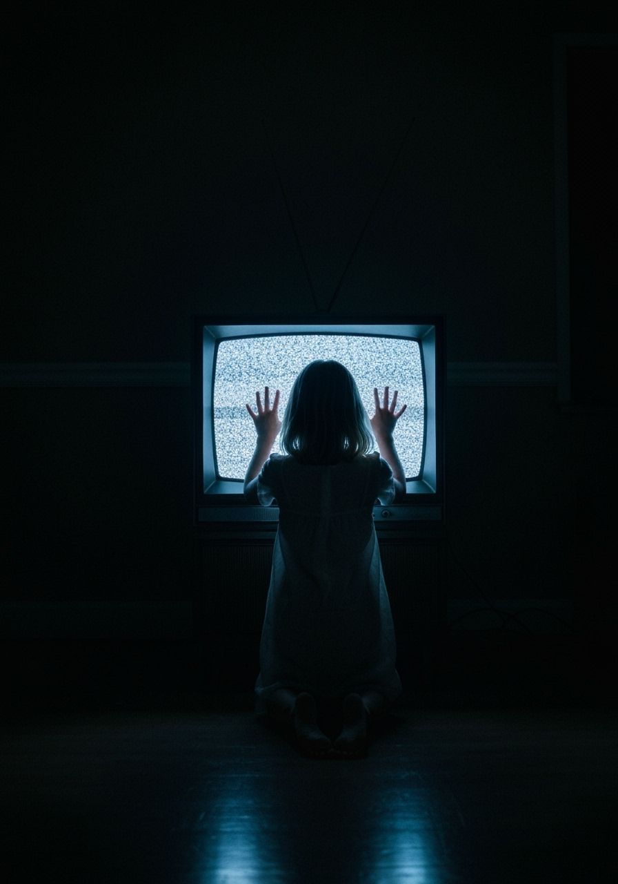 80s Horror Movie Still: Girl Before Static TV