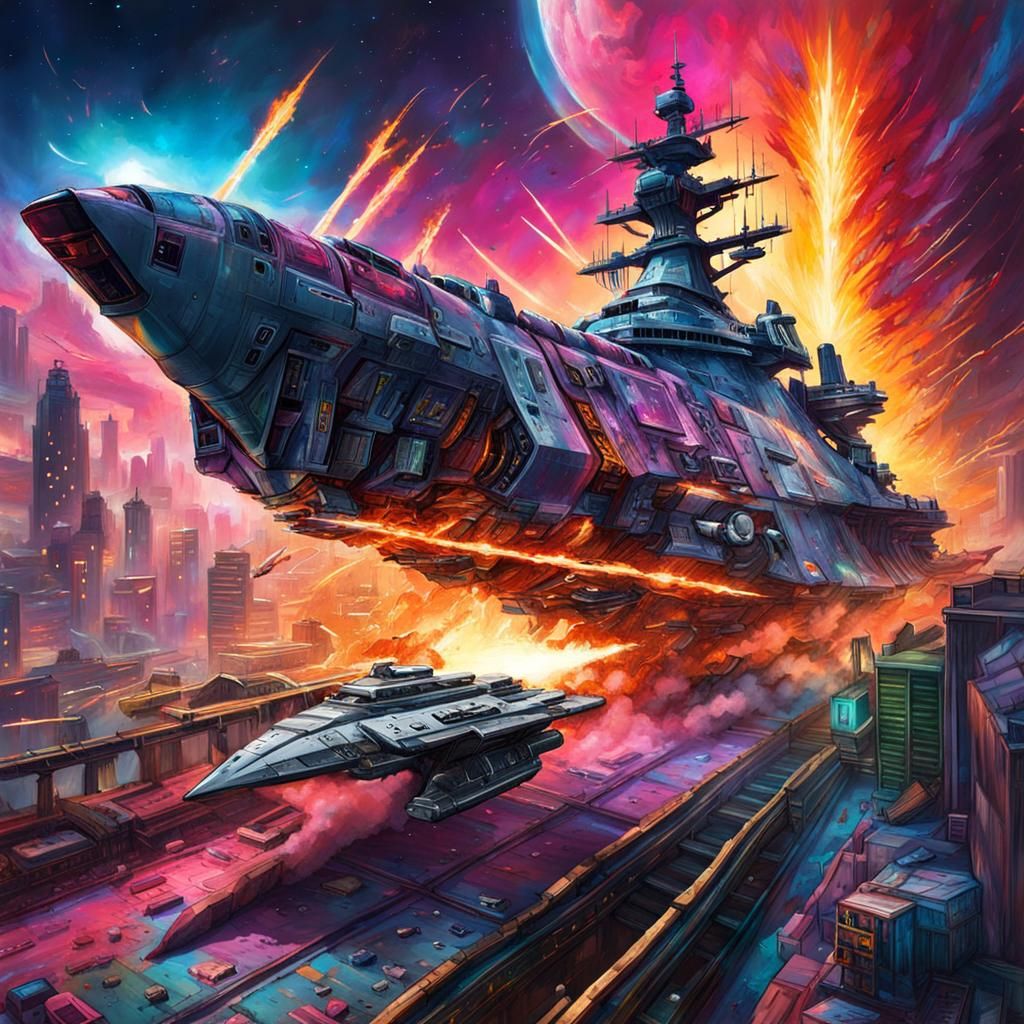 Laser-Railgun Graffiti Art Annihilating Spaceship