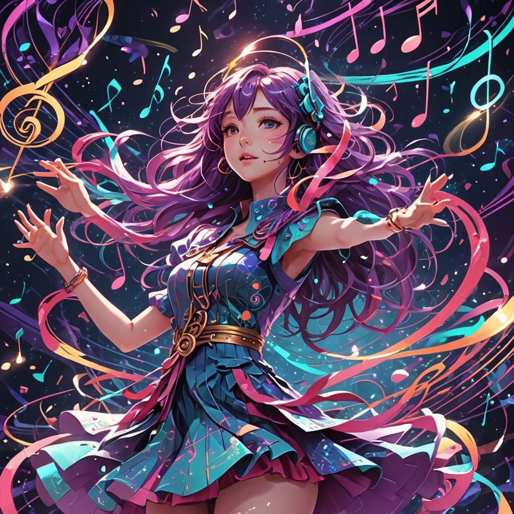 Anime Girl Dancing with Musical Tendrils
