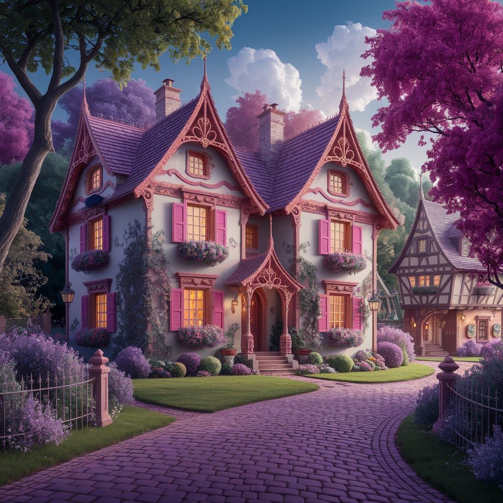 Whimsical Magical House Amidst Enchanted Landscape