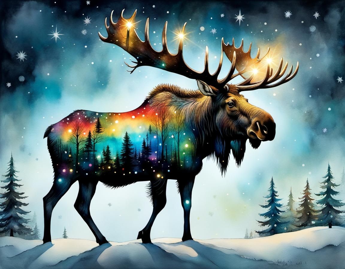 Whimsical Christmas Moose in Muted Colors